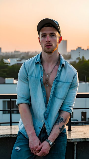 Stylish Man Rooftop Sunset Urban Portrait