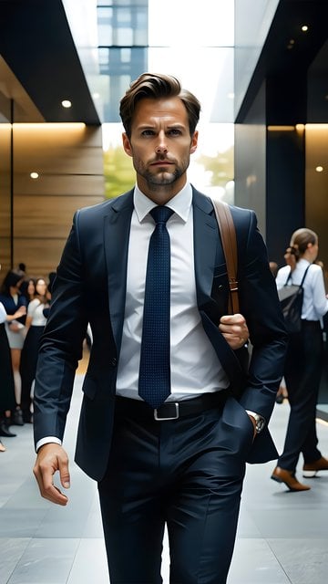 Confident Businessman Walking in Modern Office