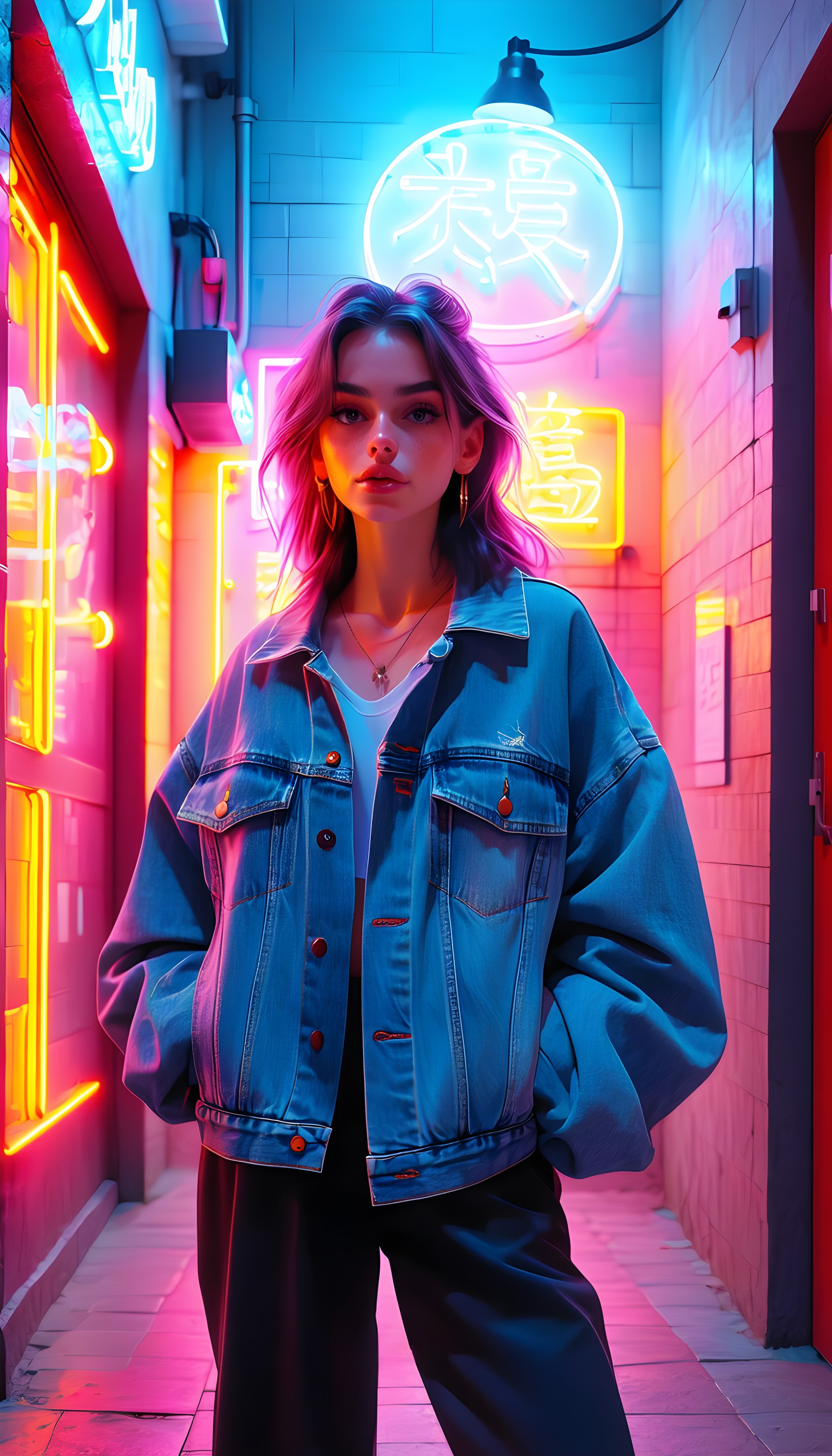 Cyberpunk Girl in Neon Alleyway, cyberpunk, neon, urban, girl, portrait, aesthetic