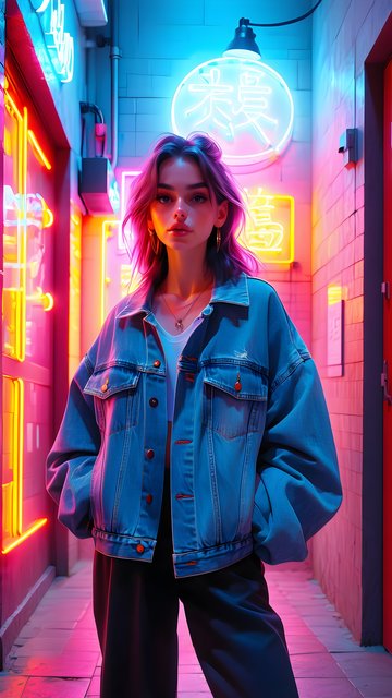 Cyberpunk Girl in Neon Alleyway