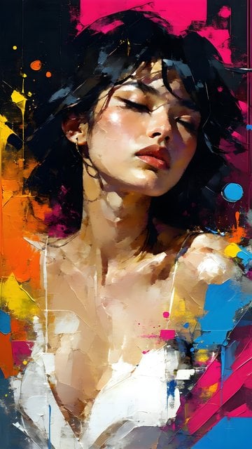 Vibrant Abstract Portrait Painting Mobile Wallpaper
