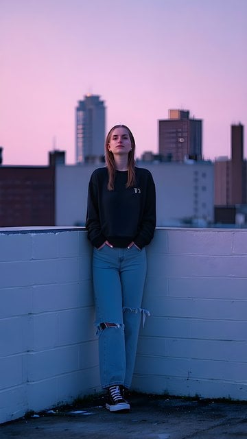 Urban Rooftop Portrait | Pink Purple Twilight Sky