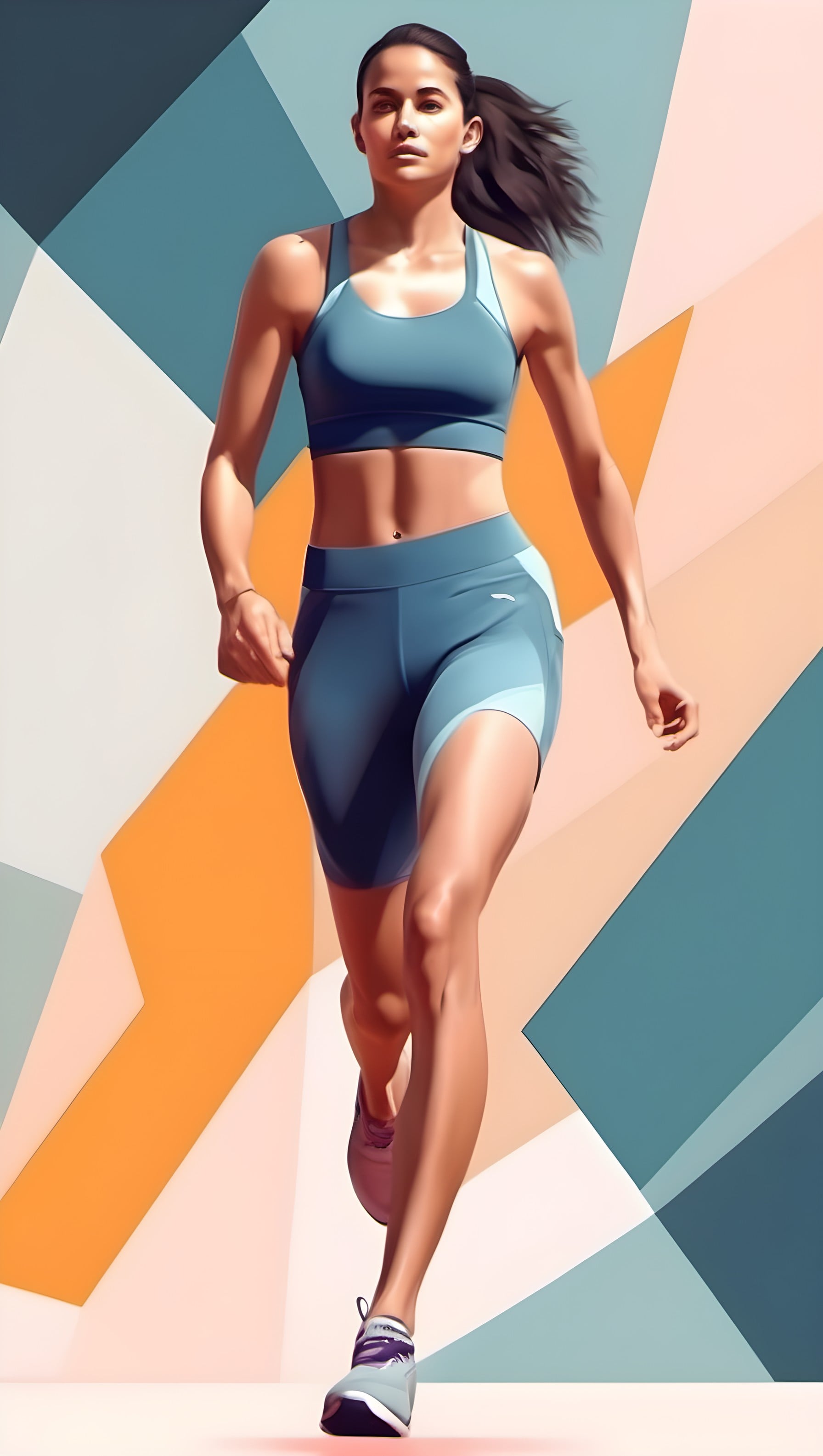 Athletic Woman Abstract Geometric Background Wallpaper, woman, athletic, fitness, running, abstract, geometric