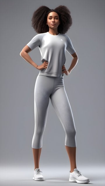 Confident 3D Athletic Woman Grey Workout Wallpaper