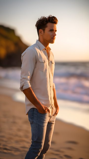 Beach Sunset Man Portrait Golden Hour Wallpaper
