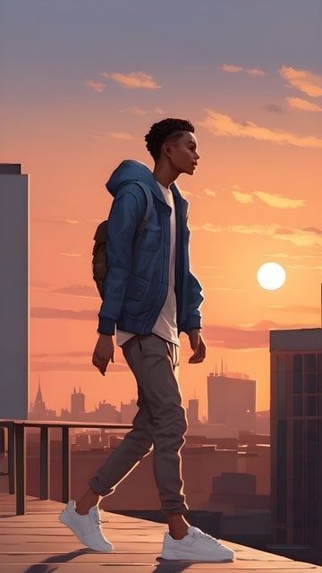 Golden Hour Rooftop City Stroll Wallpaper