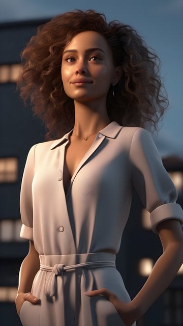 Elegant 3D Woman Portrait Urban Glow Wallpaper