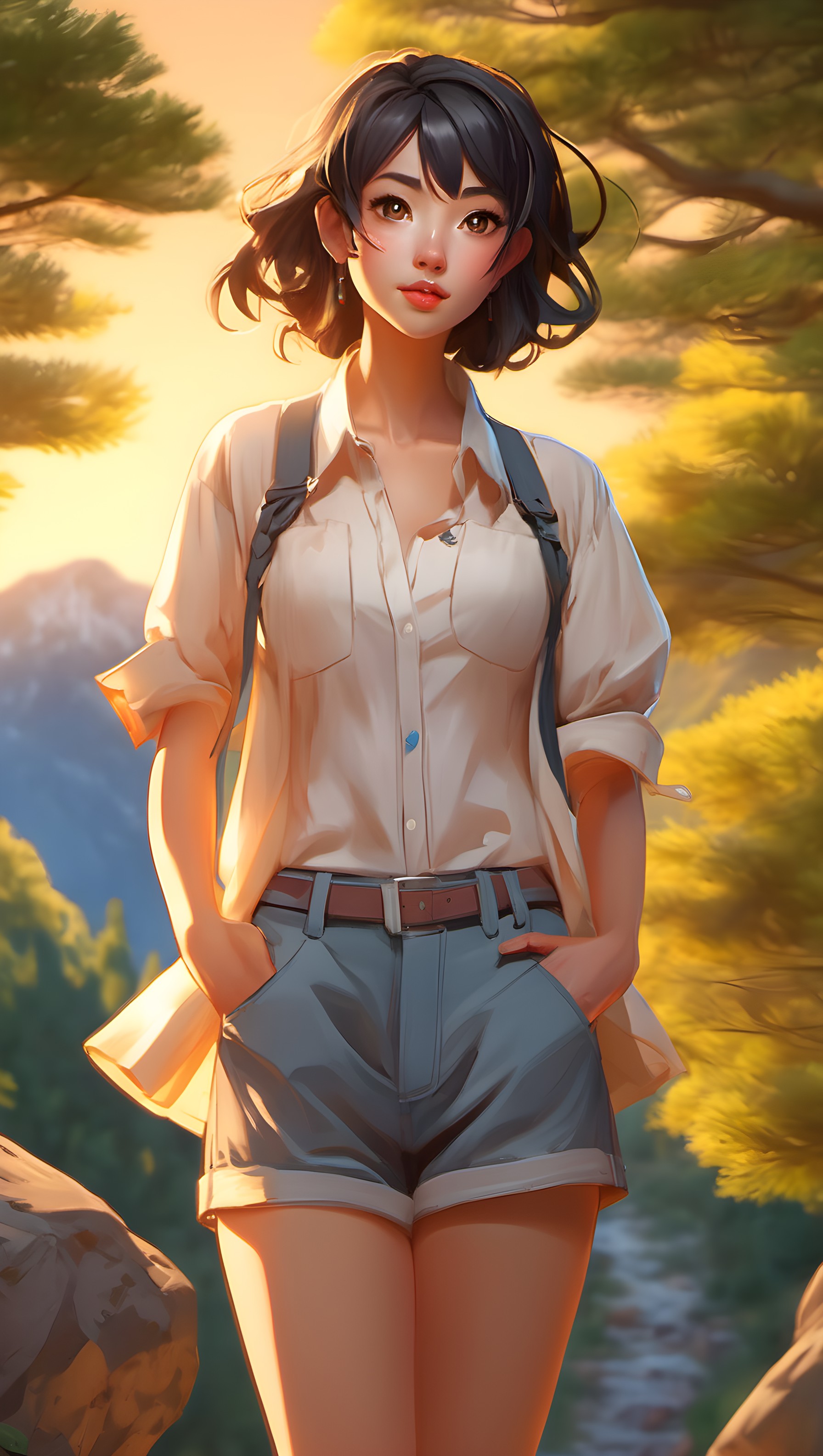 Anime Girl Golden Hour Outdoor Adventure Wallpaper, anime, girl, digital art, golden hour, outdoor, nature
