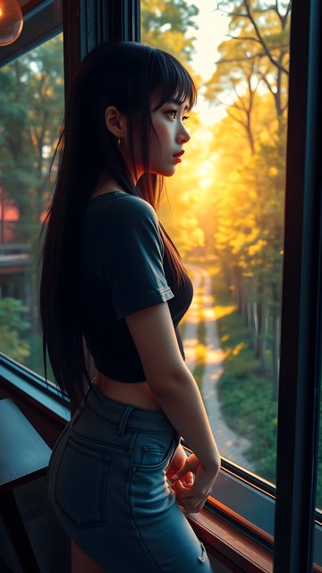Anime Girl Golden Hour Window View Wallpaper
