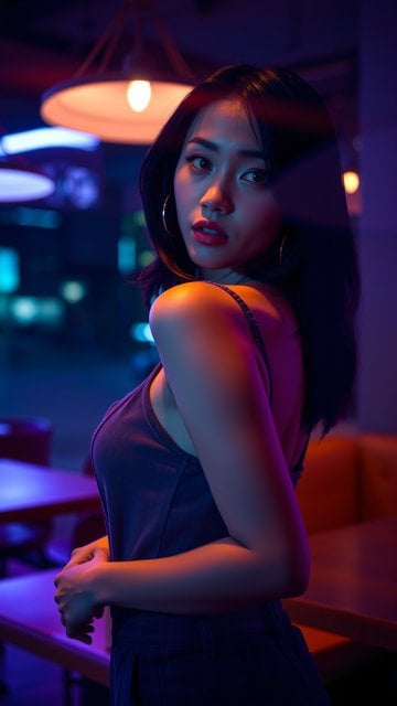 Mysterious Neon Portrait of Woman in Cyberpunk Glow