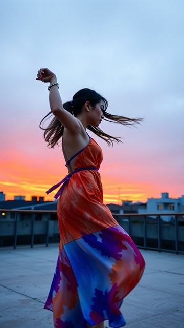 Vibrant Sunset Dance on Rooftop