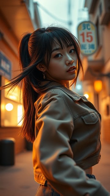 Stylish Young Woman in Urban Golden Hour Alley