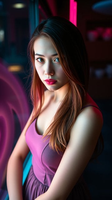 Alluring Woman Neon Lit Portrait Wallpaper