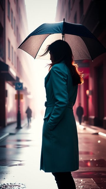 Woman with Umbrella in Rainy City Street