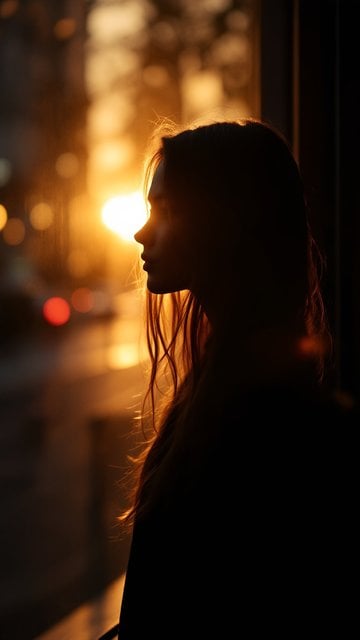 Golden Hour Silhouette Woman City Lights Wallpaper