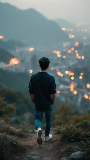 Man Overlooking City Lights at Dusk