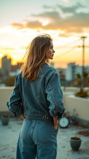 Woman on Rooftop at Golden Hour