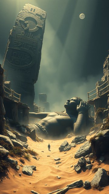 Colossal Ancient Desert Ruins, Moonlit Epic Fantasy