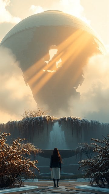 Mystical Golden Light Sphere in Winter Wonderland