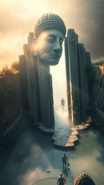Mysterious Giant Head Ruins Golden Light