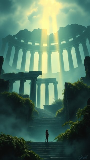 Ethereal Light on Ancient Temple Ruins