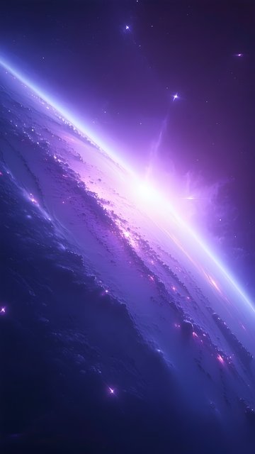 Vibrant Purple Earth Glow: Cosmic Sunrise from Space