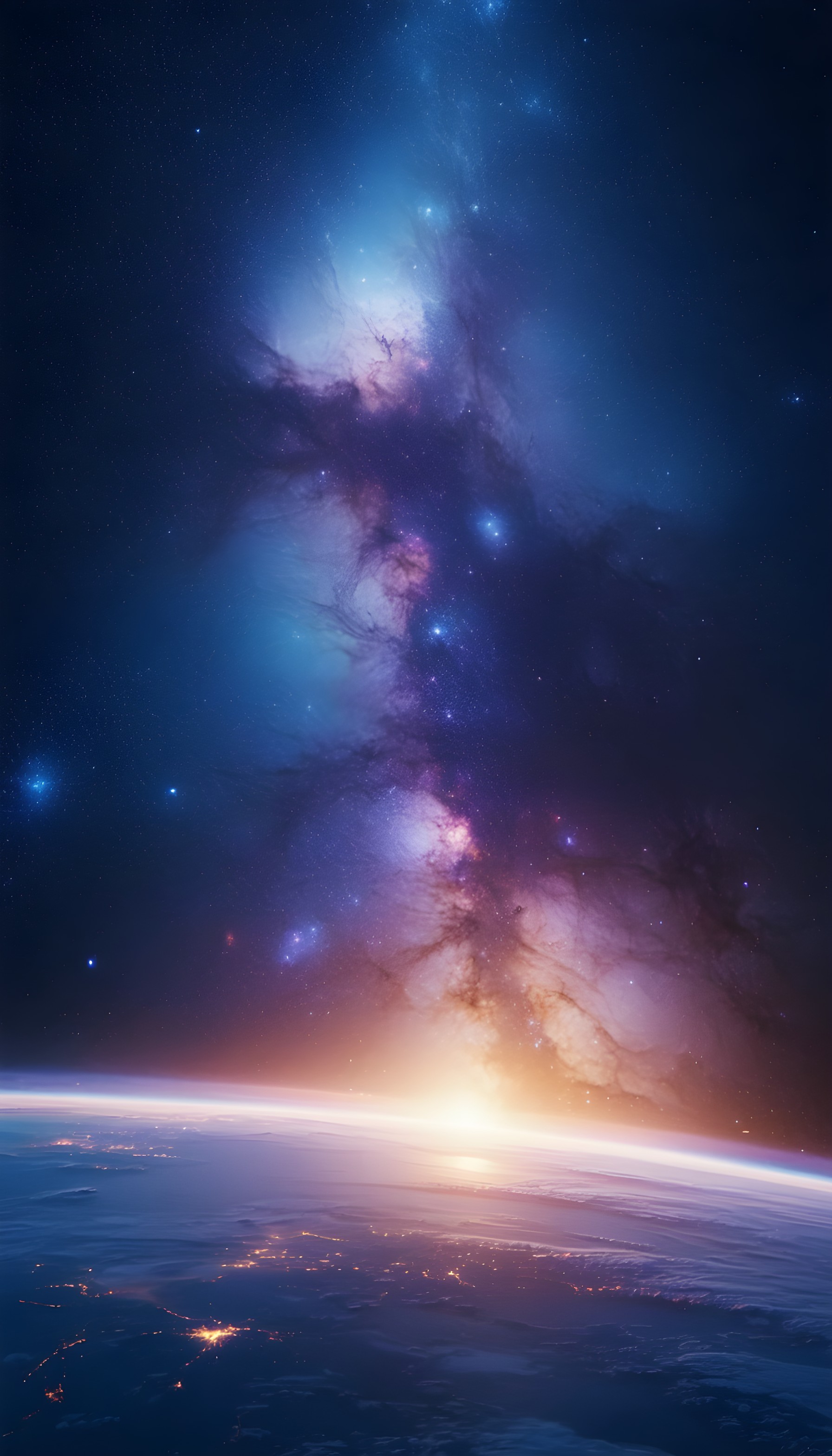Majestic Cosmic Horizon Wallpaper: Earth & Nebula, space, nebula, galaxy, earth, sunrise, cosmic
