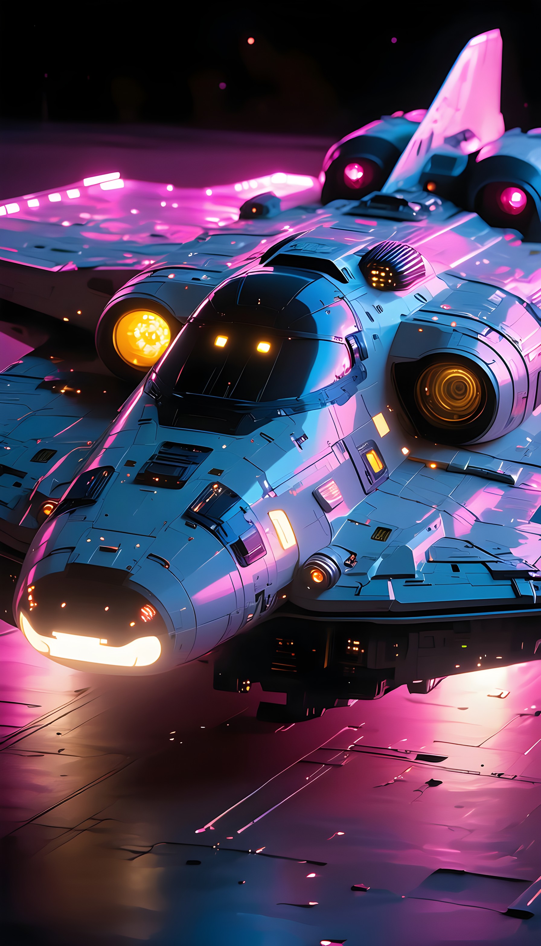 Neon Cyberpunk Spaceship Mobile Wallpaper, spaceship, cyberpunk, neon, sci-fi, futuristic, pink