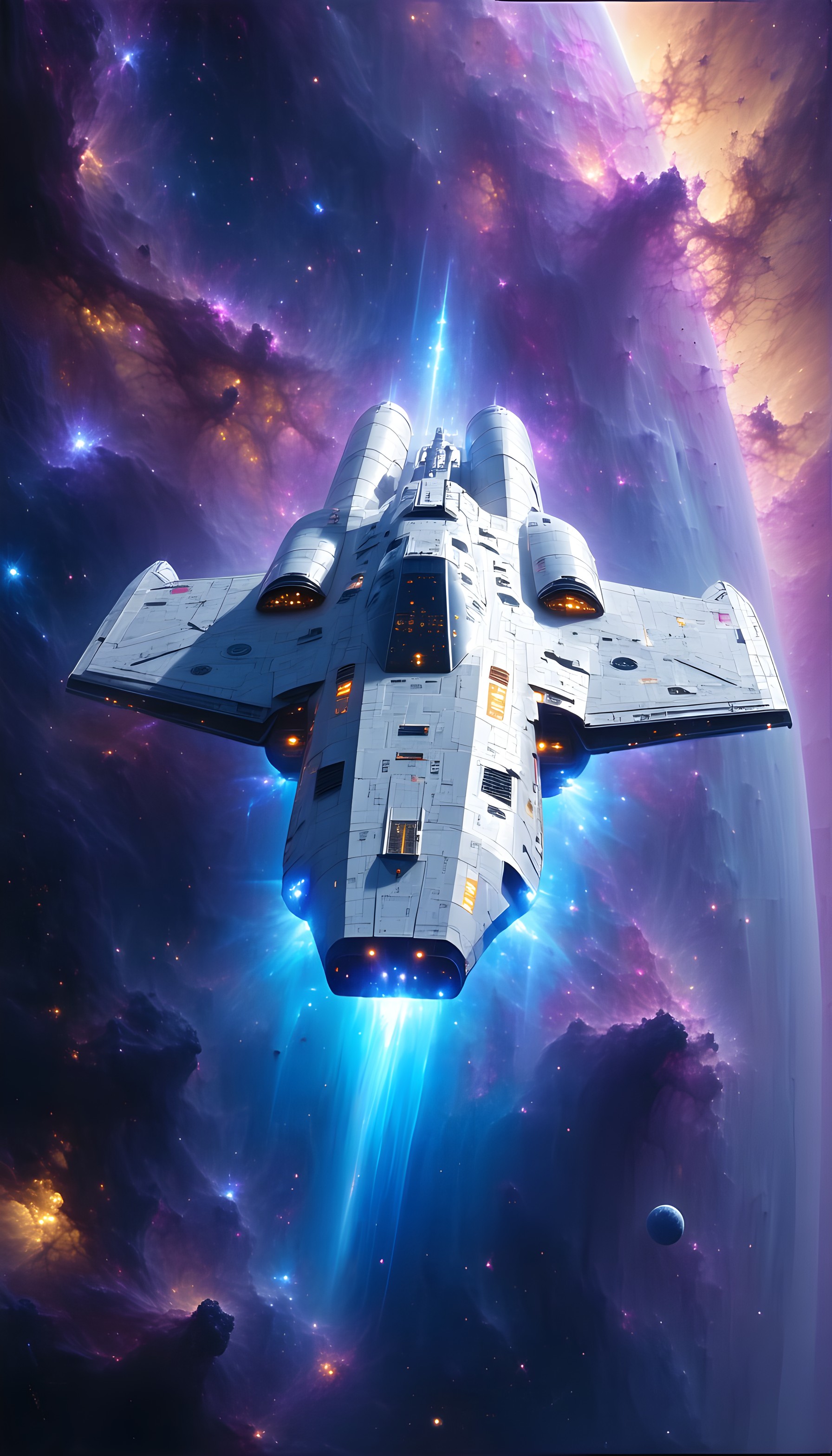 Futuristic Spaceship Soaring Through Cosmic Nebula, spaceship, sci-fi, cosmic, nebula, galaxy, futuristic