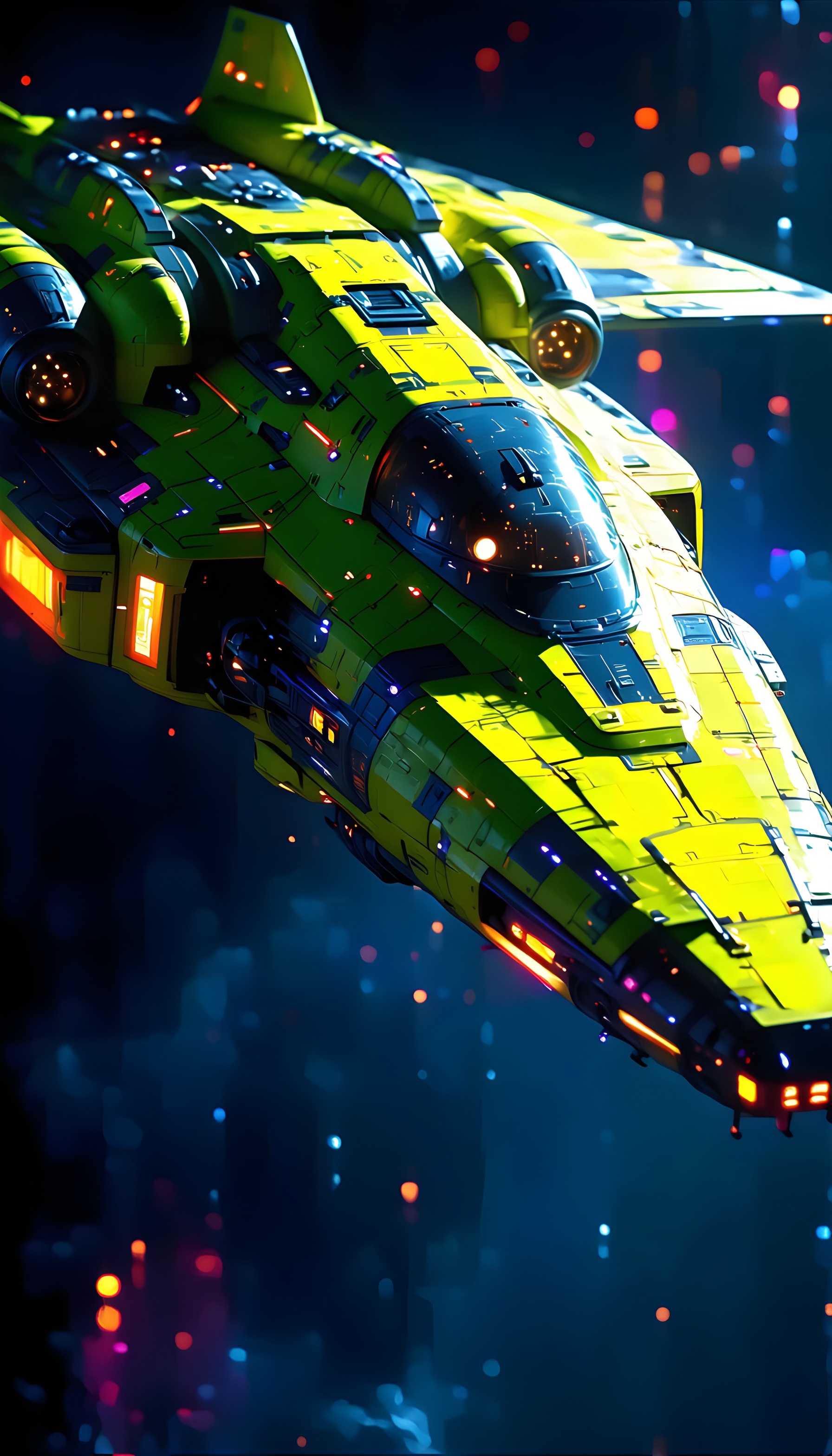Vibrant Sci-Fi Starship Neon Glow Wallpaper, spaceship, sci-fi, futuristic, neon, vibrant, digital art