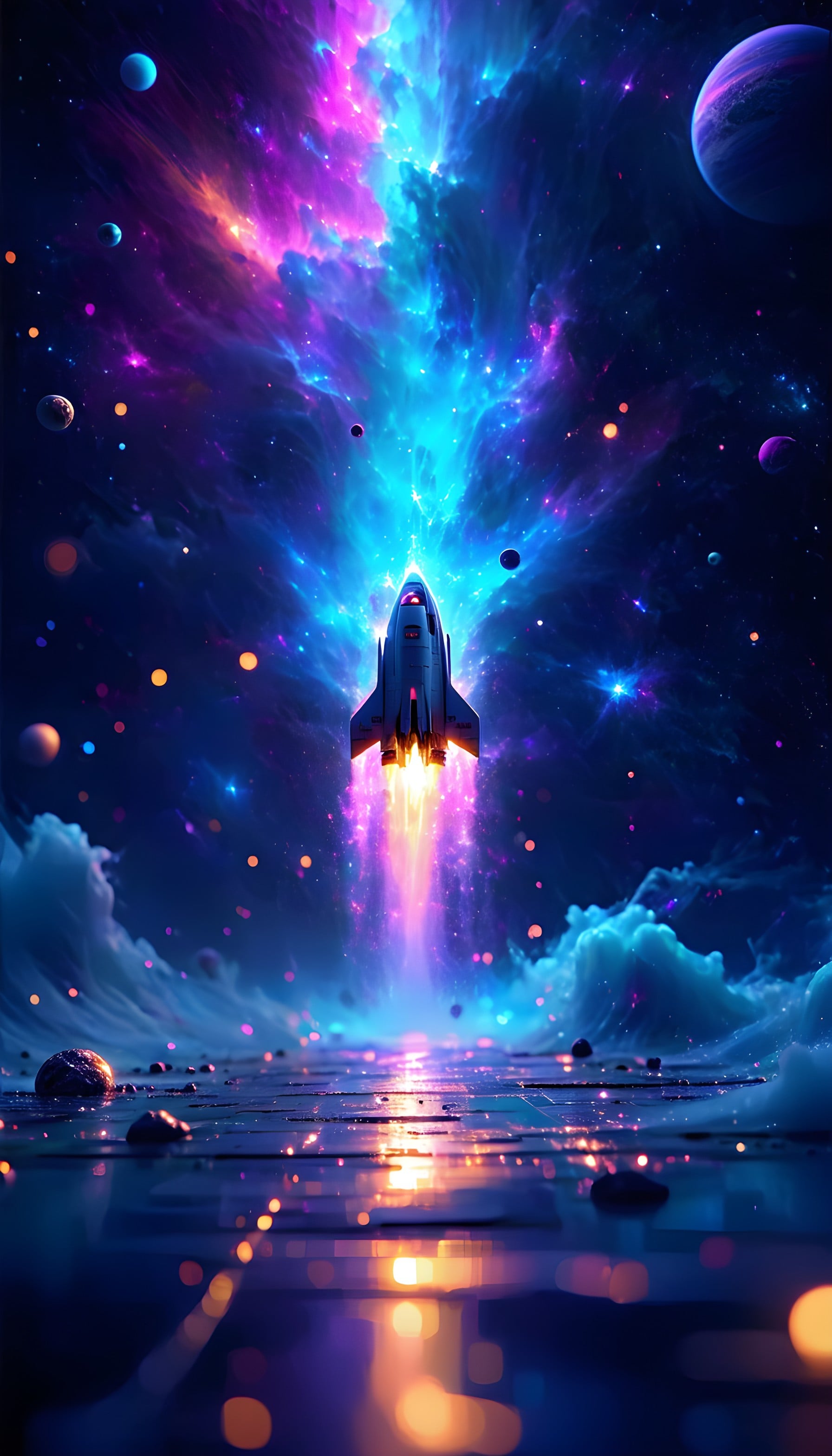 Vibrant Space Rocket Launch into Nebula Wallpaper, spaceship, rocket launch, space, nebula, galaxy, sci-fi