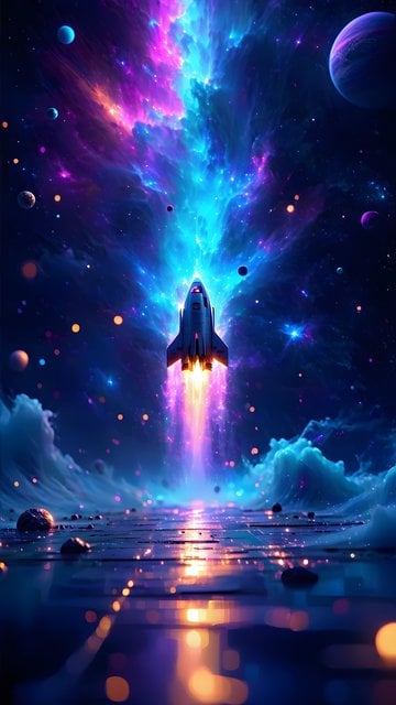 Vibrant Space Rocket Launch into Nebula Wallpaper