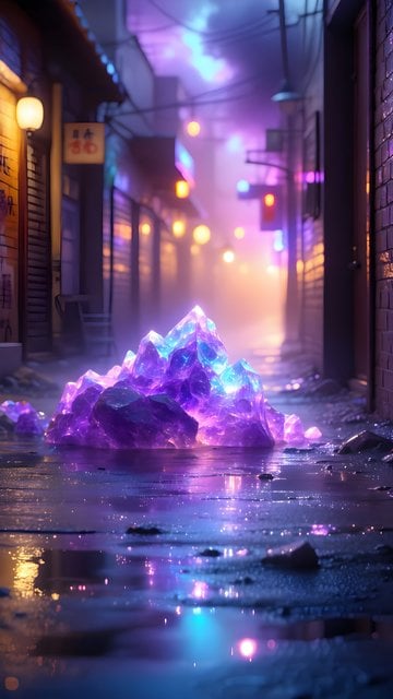 Glowing Crystal Alley Fantasy Phone Wallpaper