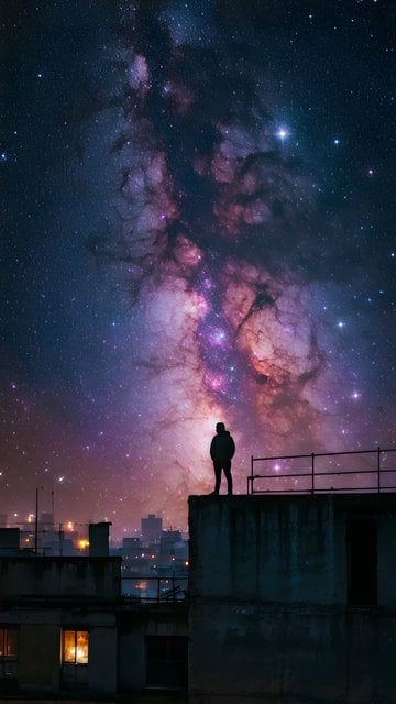 Vibrant Milky Way Night Over City Rooftop Wallpaper