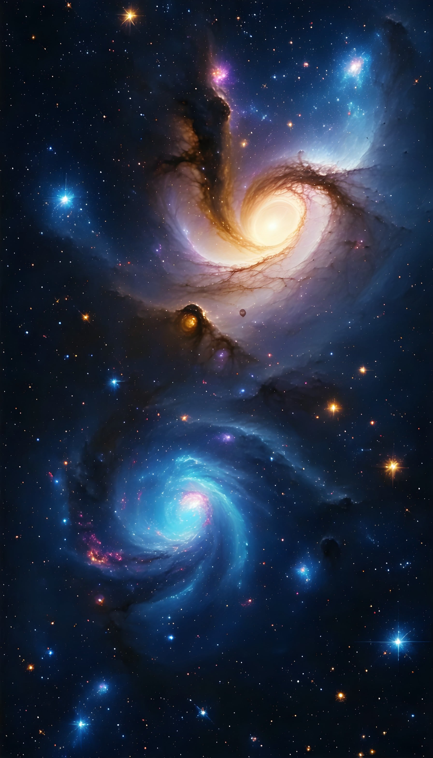 Vibrant Dual Galaxies Cosmic Space Wallpaper, galaxy wallpaper, space background, cosmic art, spiral galaxy, nebula wallpaper, astronomy