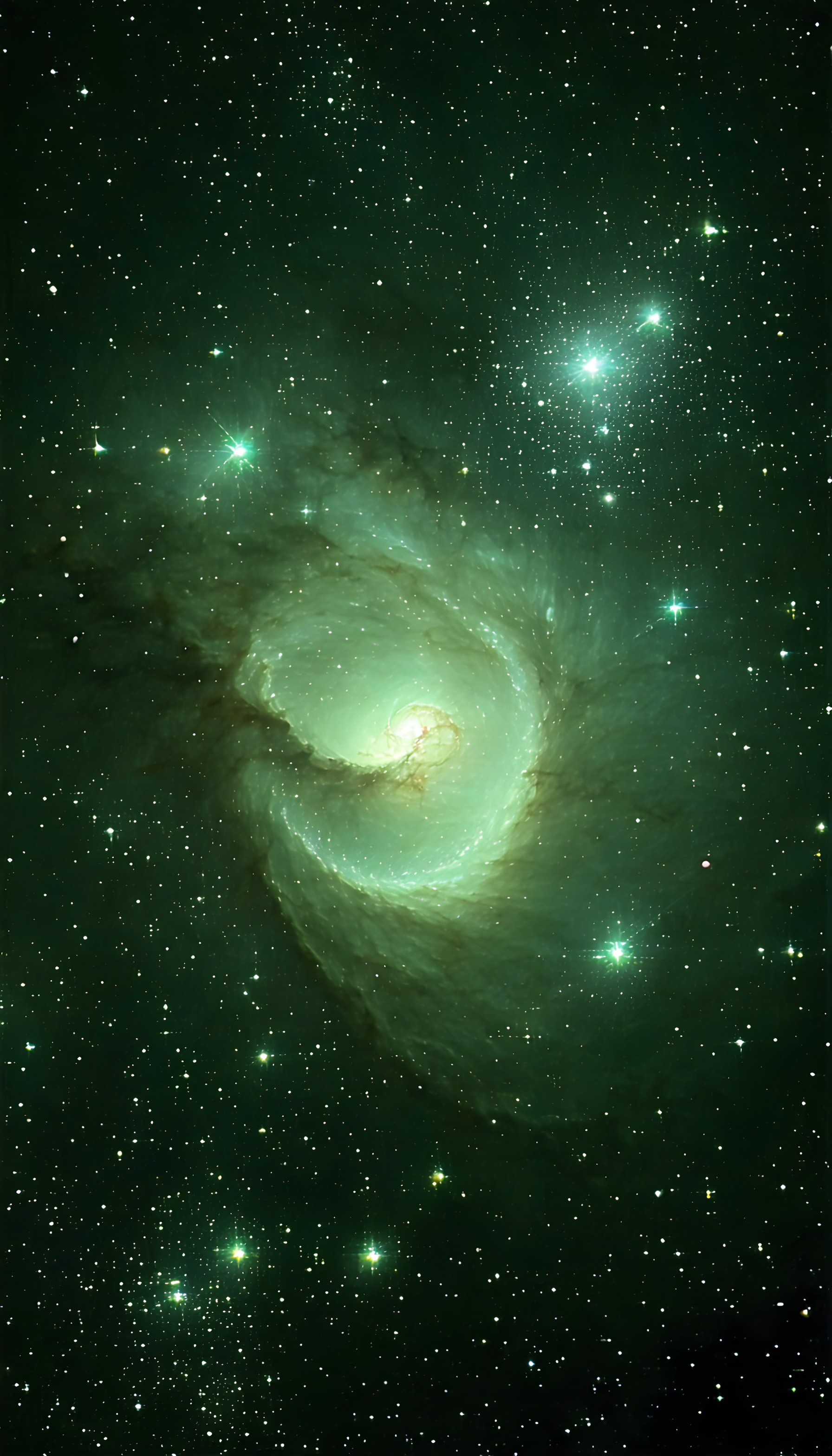 Emerald Green Spiral Galaxy Stars Wallpaper 9:16, galaxy, spiral, nebula, space, stars, emerald green