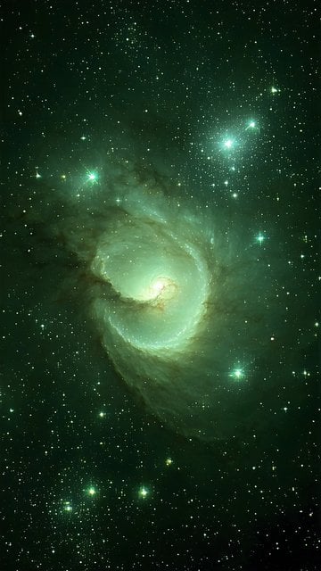 Emerald Green Spiral Galaxy Stars Wallpaper 9:16