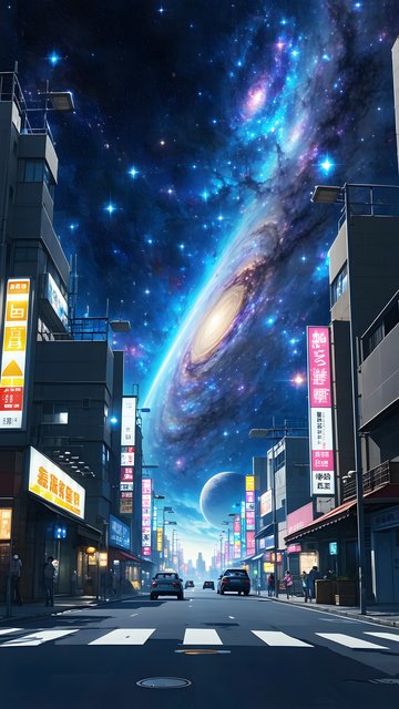 Neon City Galaxy Streetscape Wallpaper