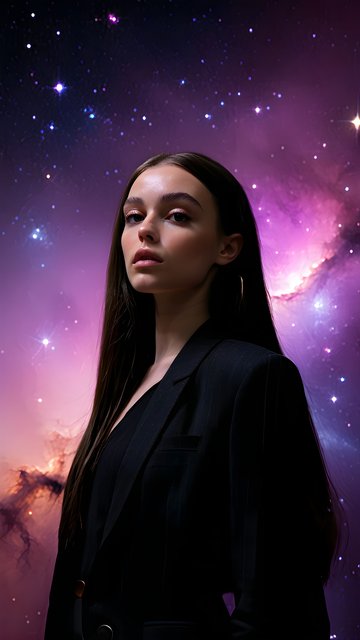 Elegant Woman in Starry Nebula Mobile Wallpaper