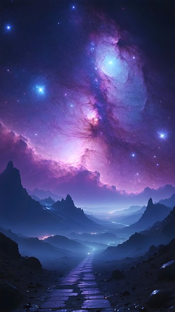 Ethereal Cosmic Path Under Purple Nebula Sky