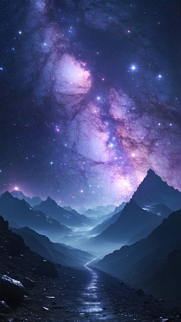 Mystic Nebula Mountains Night Sky Mobile Wallpaper