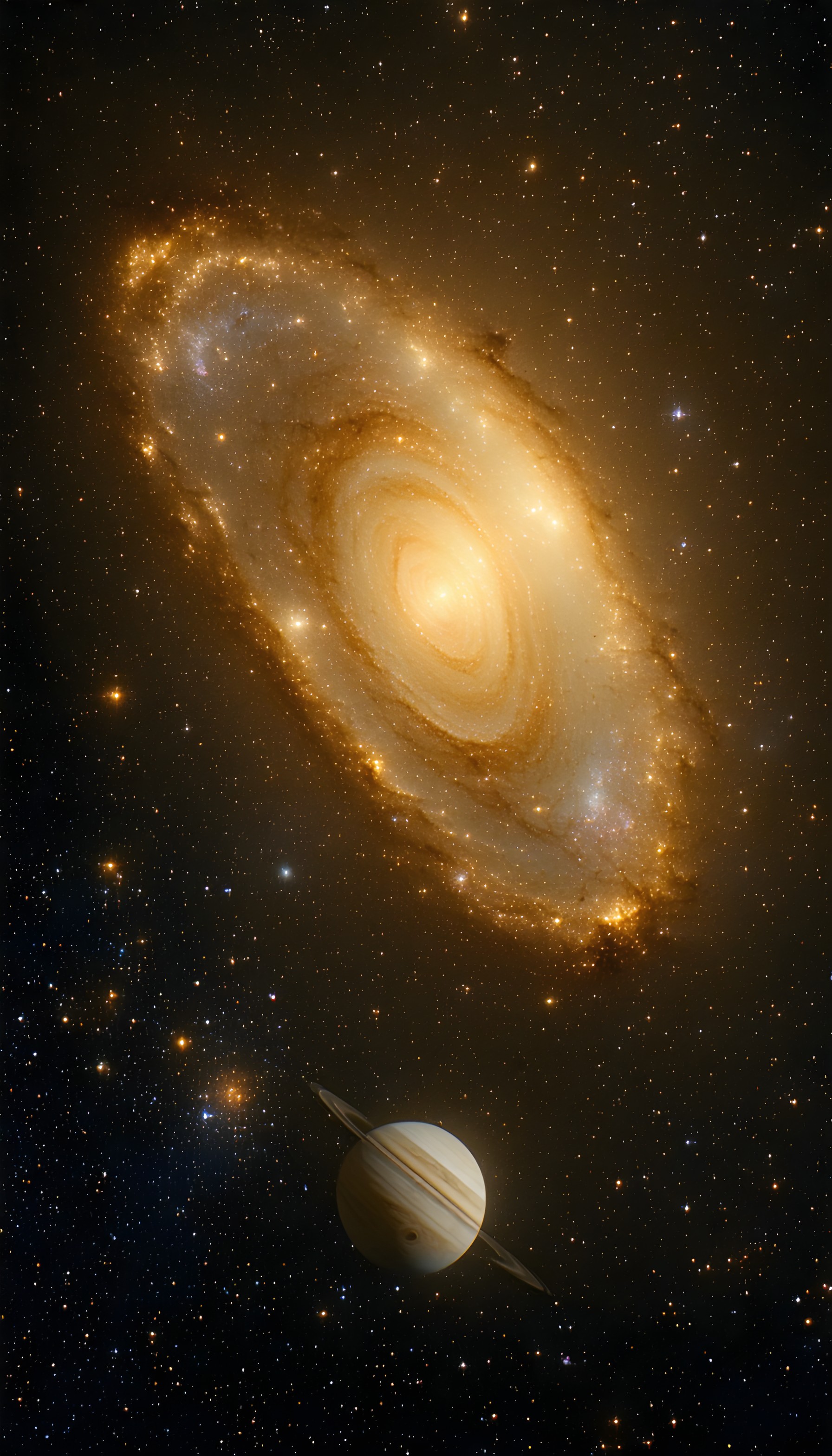 Golden Galaxy and Saturn Planet Space Wallpaper, galaxy, saturn, space wallpaper, universe, cosmic, golden stars