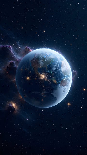 Stunning Earth from Space with Night City Lights & Nebula