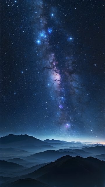 Milky Way Galaxy over Misty Mountains Night Sky Wallpaper