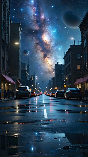 Urban Galaxy Night Drive with Cosmic Planets