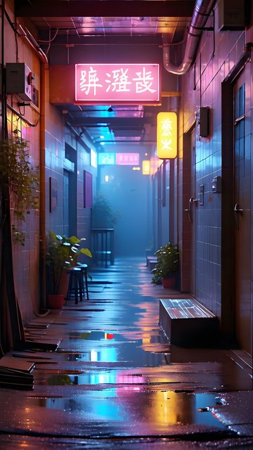 Neon Cyberpunk Alley Rain Reflections Night