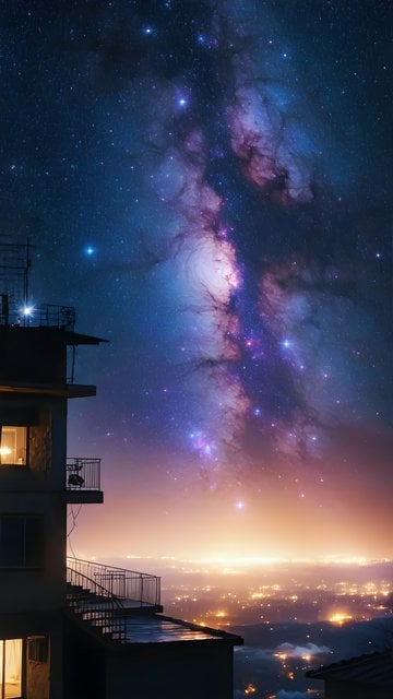 Milky Way Galaxy Over Cityscape Night Mobile Wallpaper