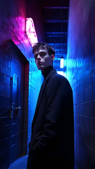 Mysterious Man, Neon Cyberpunk Alley