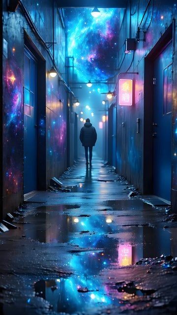 Galactic Alleyway Dream: Cyberpunk Neon Reflections
