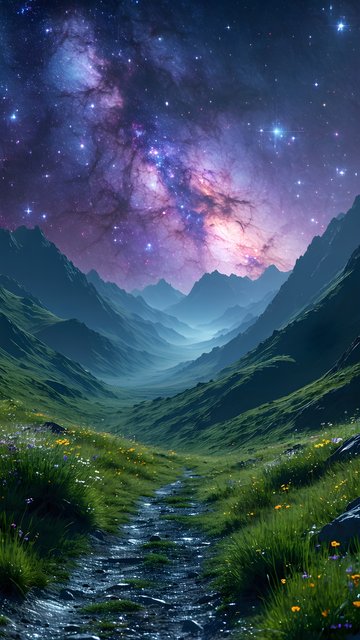 Milky Way Path Through Majestic Mountain Valley